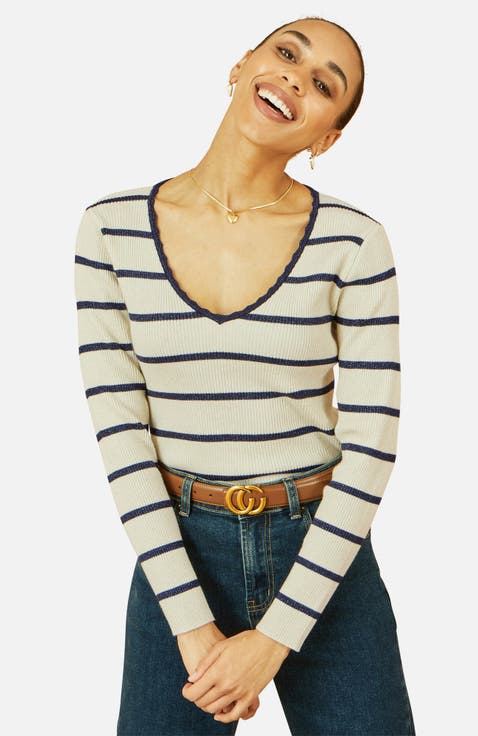 Metallic Stripe Knitted Ribbed Top