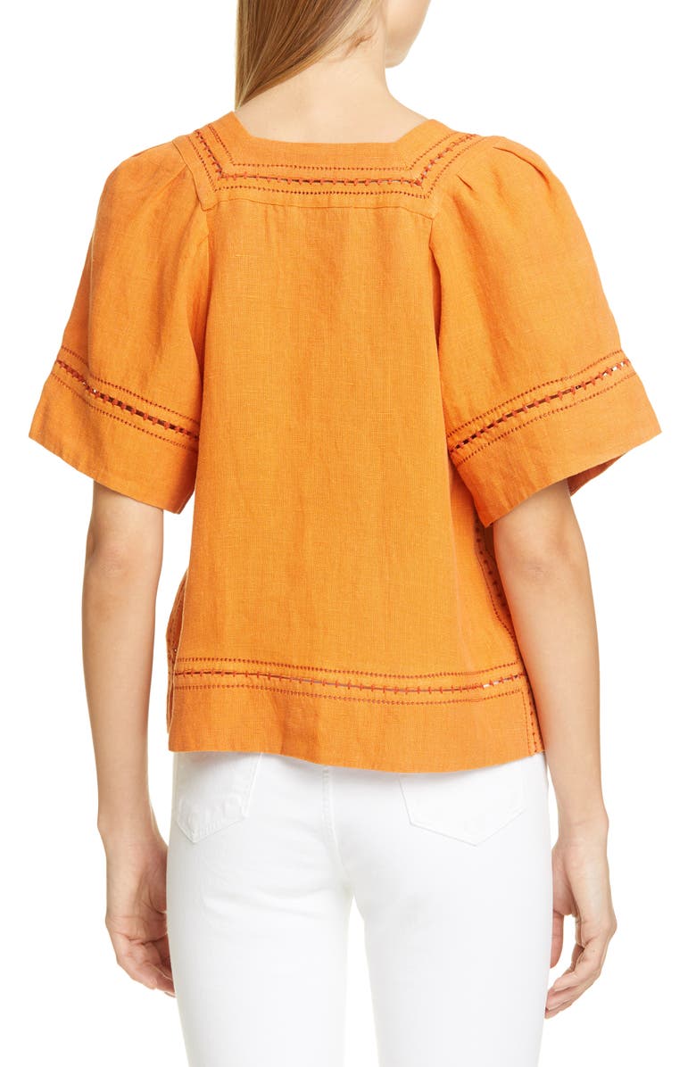 Sea Izzy Puff Sleeve Cotton & Linen Top, Alternate, color, 
