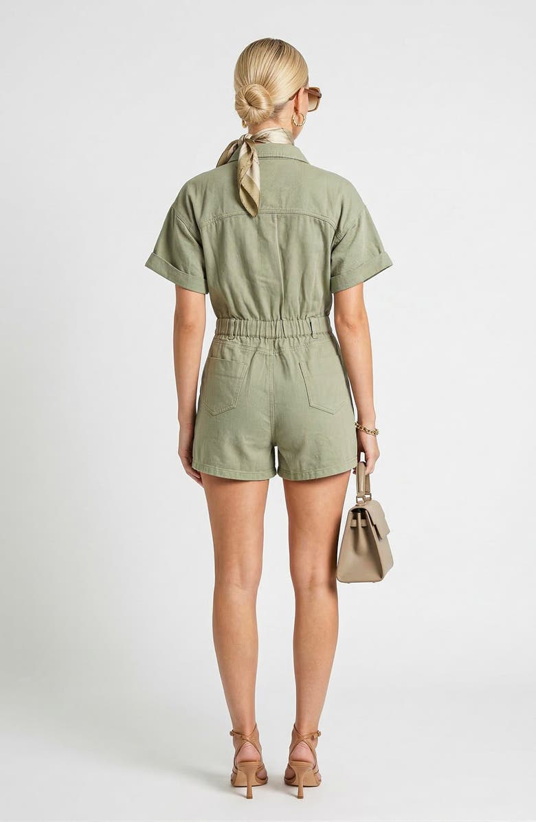 Knit & Lounge Short Sleeve Utility Romper with Button Front and Patch Pockets, Alternate, color, Green