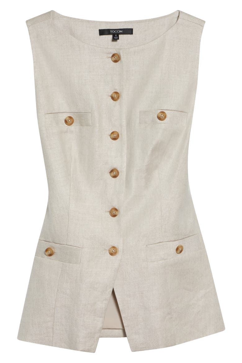 Amra Bateau Neck Linen Blend Vest, Alternate, color, DESERT