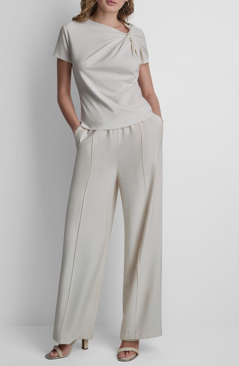 DKNY Twist Neck Cotton Blend Top, Alternate, color,