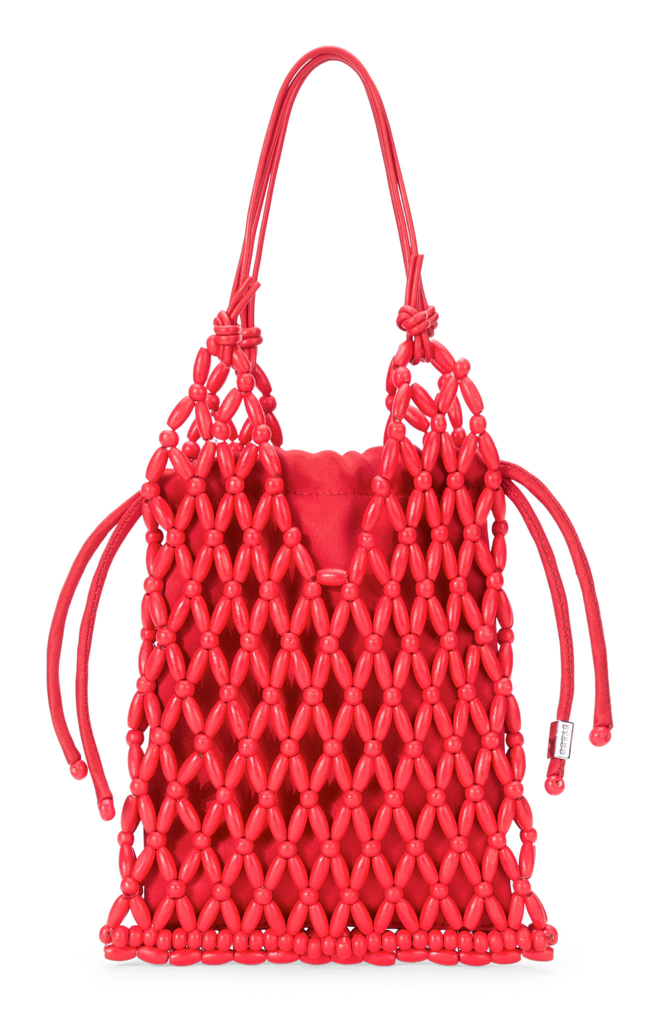 STAUD Karla Wood Beaded Shoulder Bag, Main, color, Red Rose