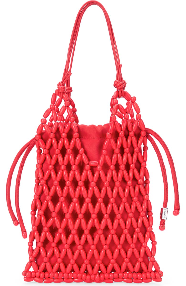 STAUD Karla Wood Beaded Shoulder Bag, Main, color, Red Rose