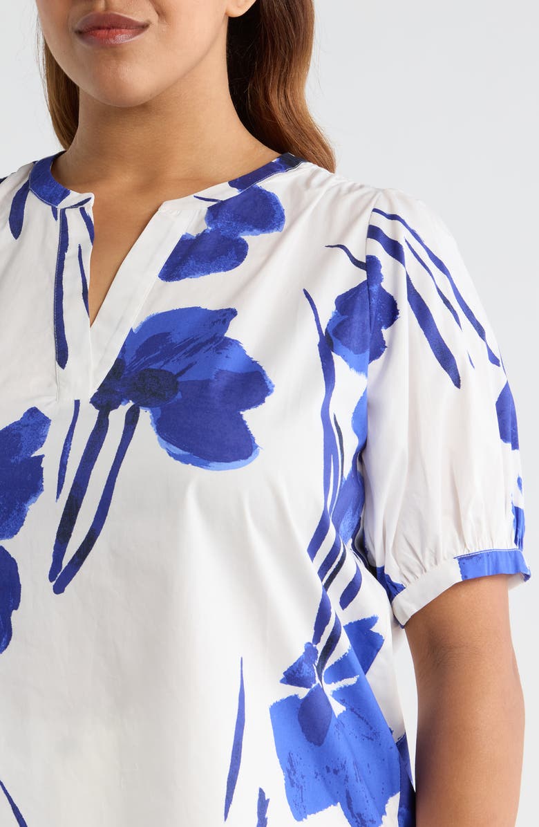 SUGARLIPS Neli Floral Split Neck Top, Alternate, color, White-Cobalt