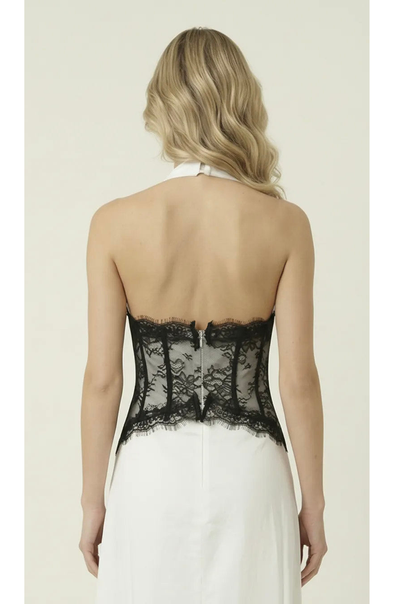 Modenaire Halter Lace Corset Maxi Dress, Alternate, color, Off-White / Black