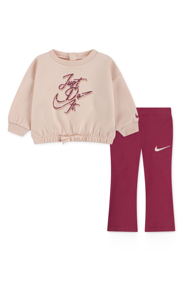 Nike Just Do It Sweatshirt & Rib Leggings Set, Main, color, Sweet Beet