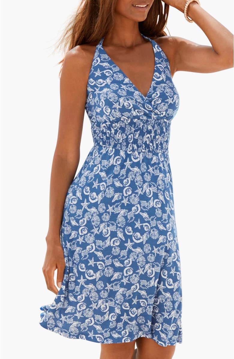 LASCANA Women's Printed Halter Dress, Main, color, Blue-Printed