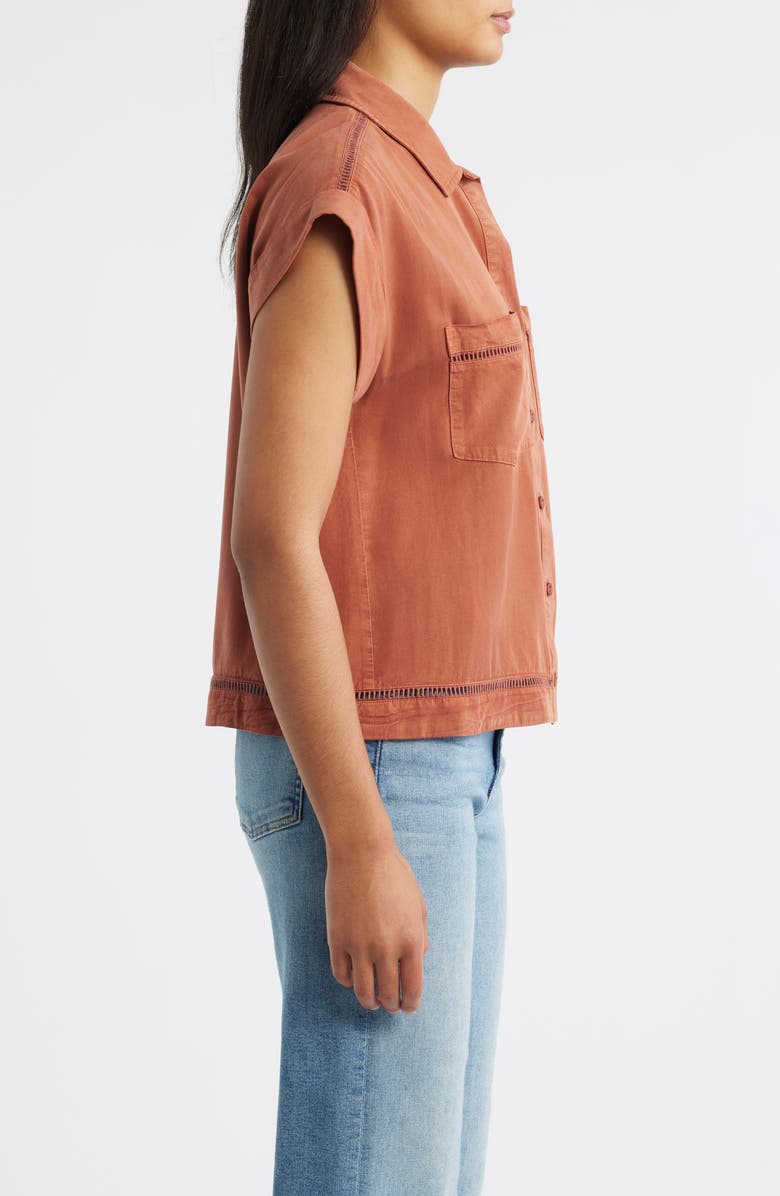 Cloth & Stone Openwork Detail Short Sleeve Button-Up Shirt, Alternate, color, Topaz Honey