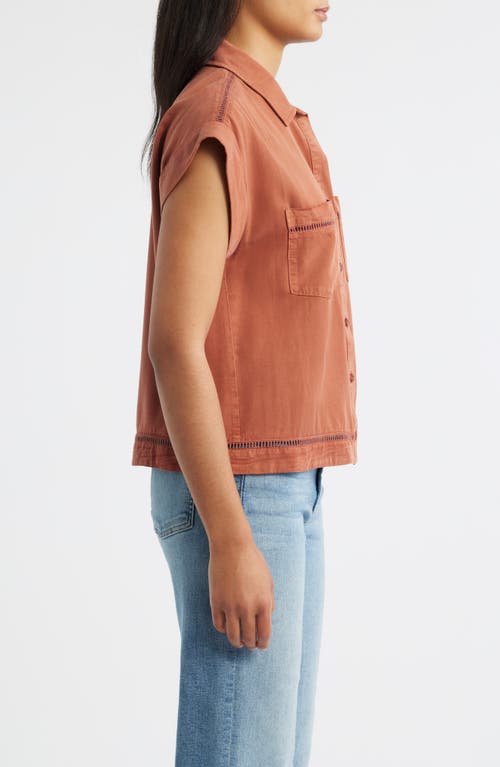 Cloth & Stone Openwork Detail Short Sleeve Button-up Shirt In Multi