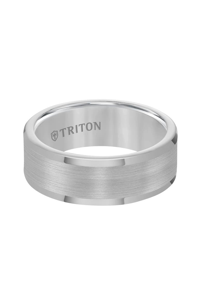 8MM Tungsten Carbide Ring with Satin Finish Flat Center and Round Edge, Alternate, color, Metallic Silver