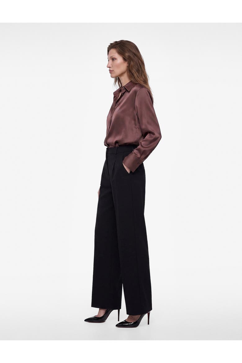 High Rise Tailored Wide Leg Trousers With Pleat, Alternate, color, BLACK