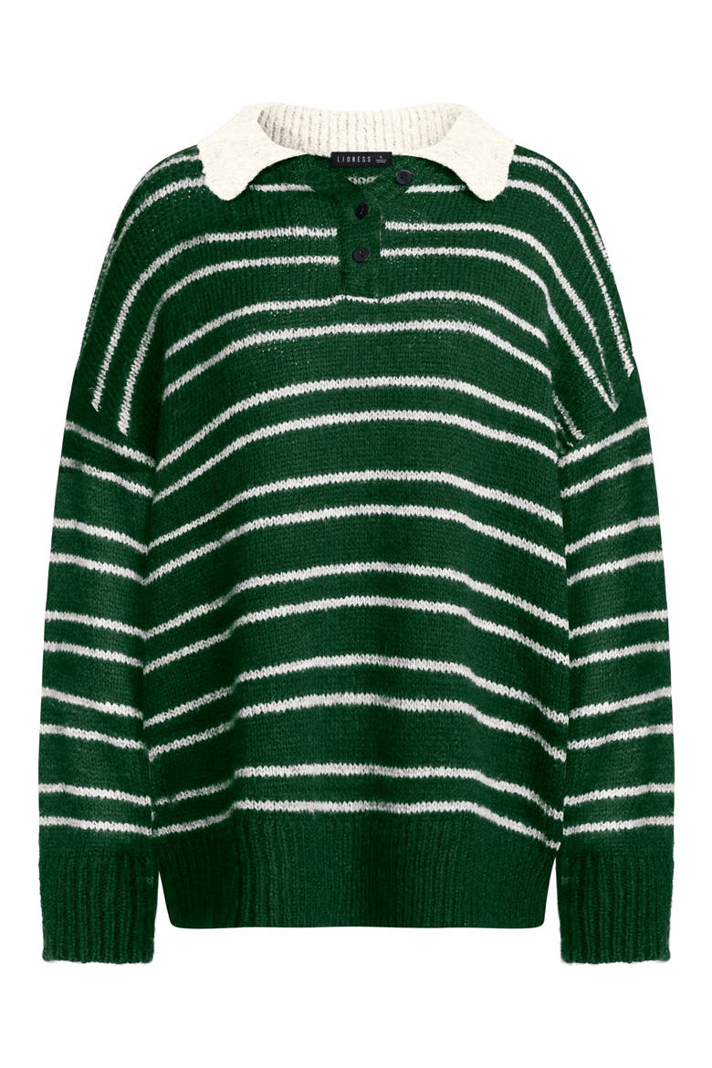 Rising Sun Stripe Polo Sweater, Alternate, color, FOREST