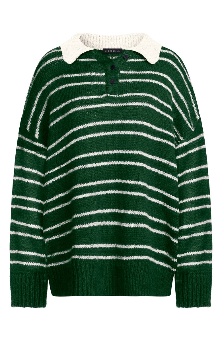 LIONESS Rising Sun Stripe Polo Sweater, Alternate, color, Forest