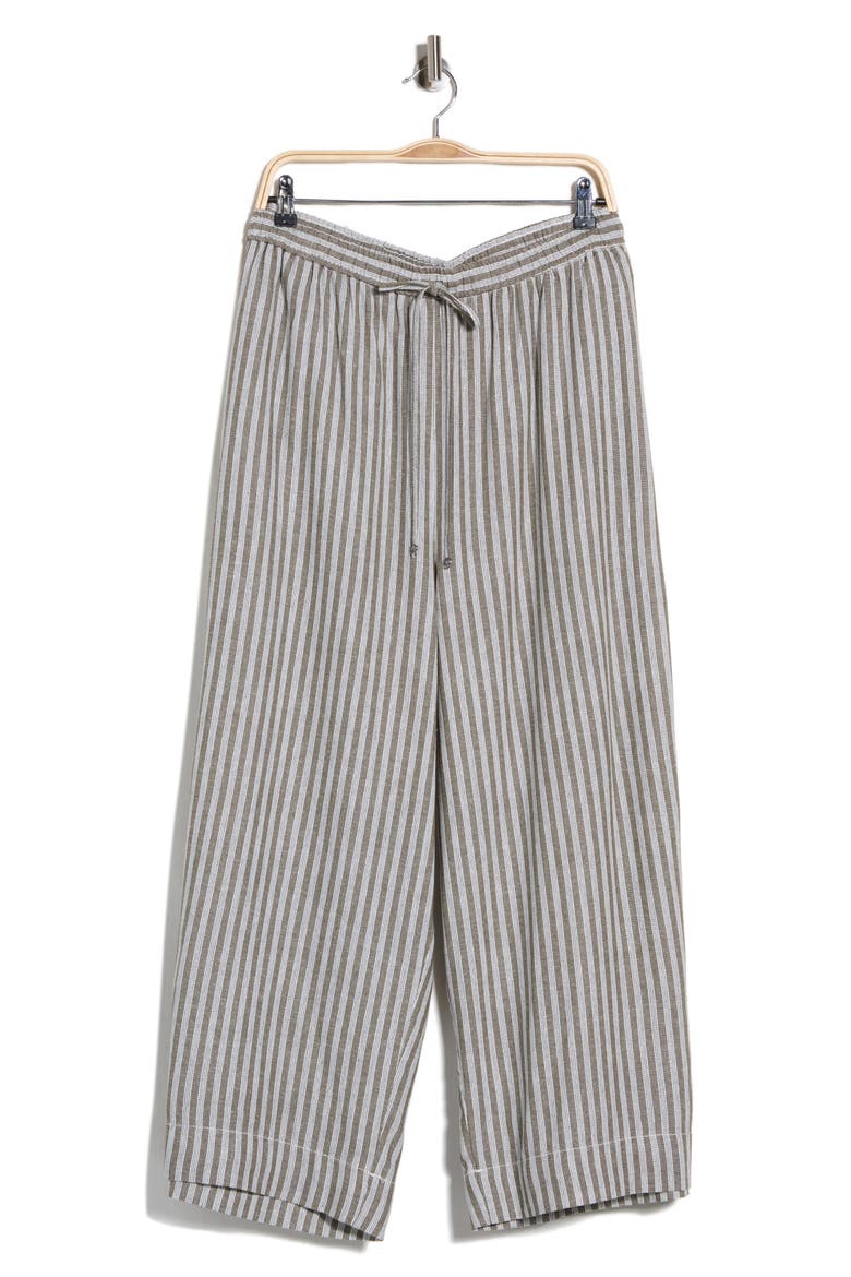 Drawstring Waist Crop Wide Leg Pants, Alternate, color, OLIVE CARRIER STRIPE
