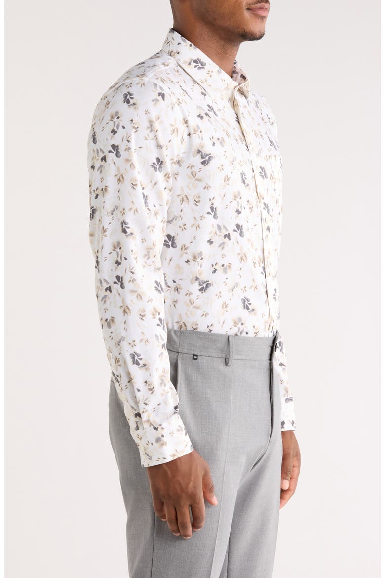 Floral Stretch Button-Up Shirt, Alternate, color, IVORY INKED FLORAL