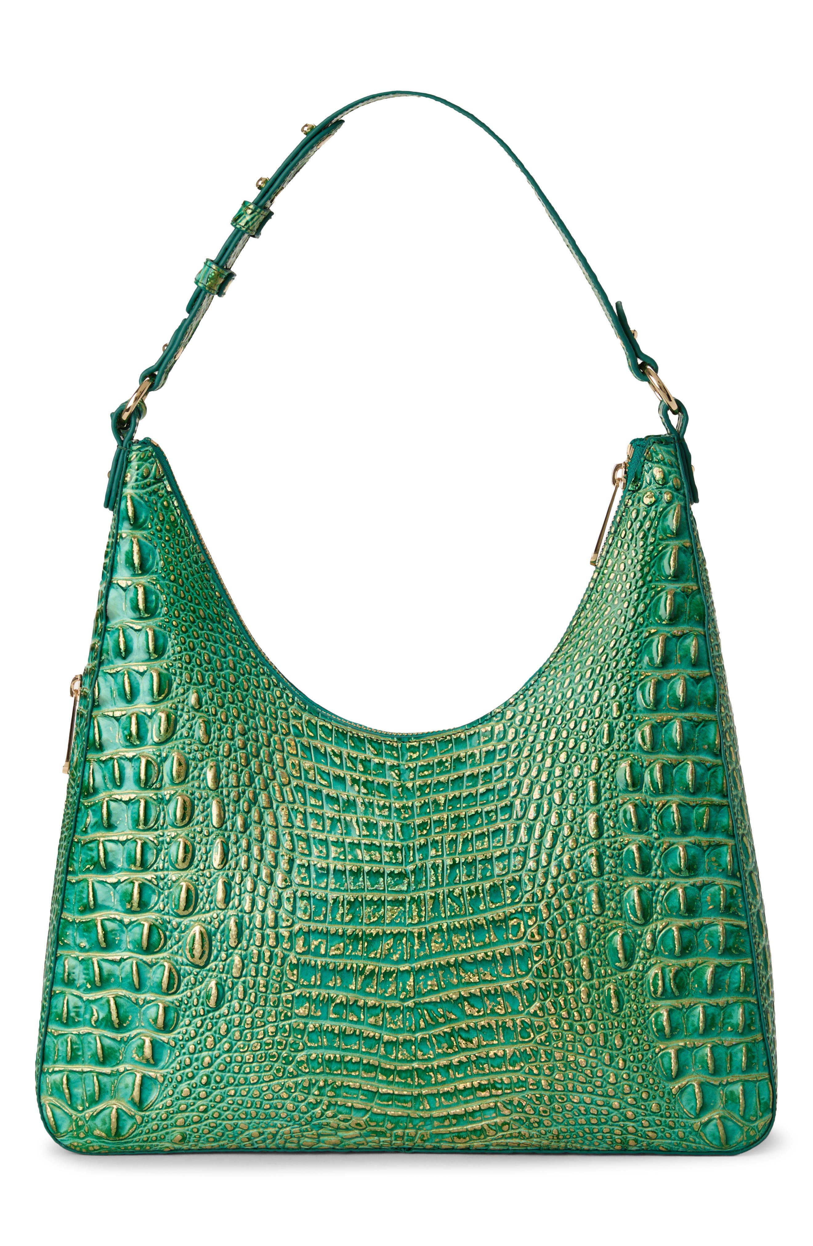 Tabitha Croc Embossed Leather Shoulder Bag, Alternate, color, JUNGLE JEWEL