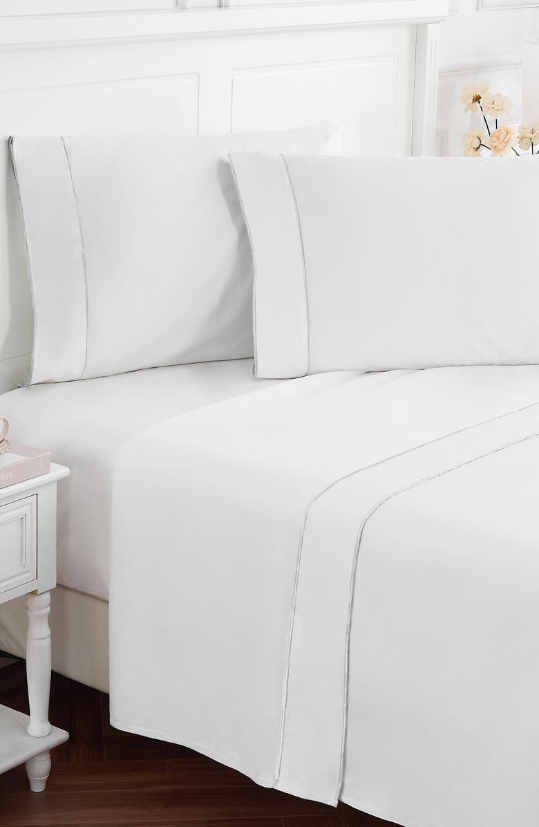 MELANGE HOME Framed 600 Thread Count Sateen Sheet Set, Alternate, color, White/ White