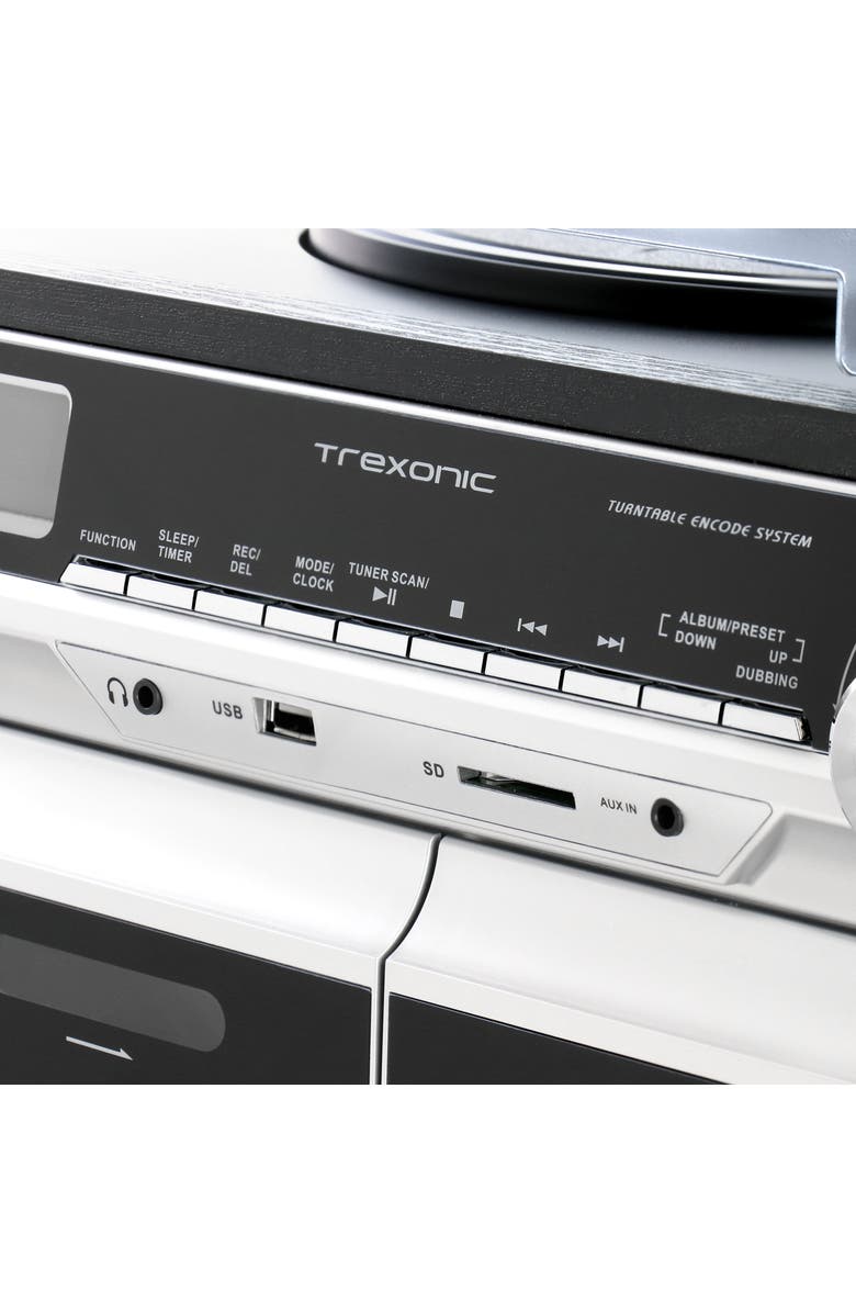 Trexonic 3 Speed Vinyl Turntable Bluetooth Stereo System with CD and Cassette Players, Alternate, color, Black