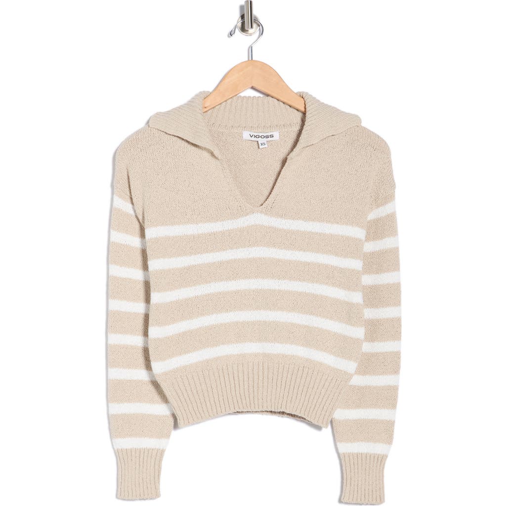 Vigoss V-neck Striped Sweater In Neutral