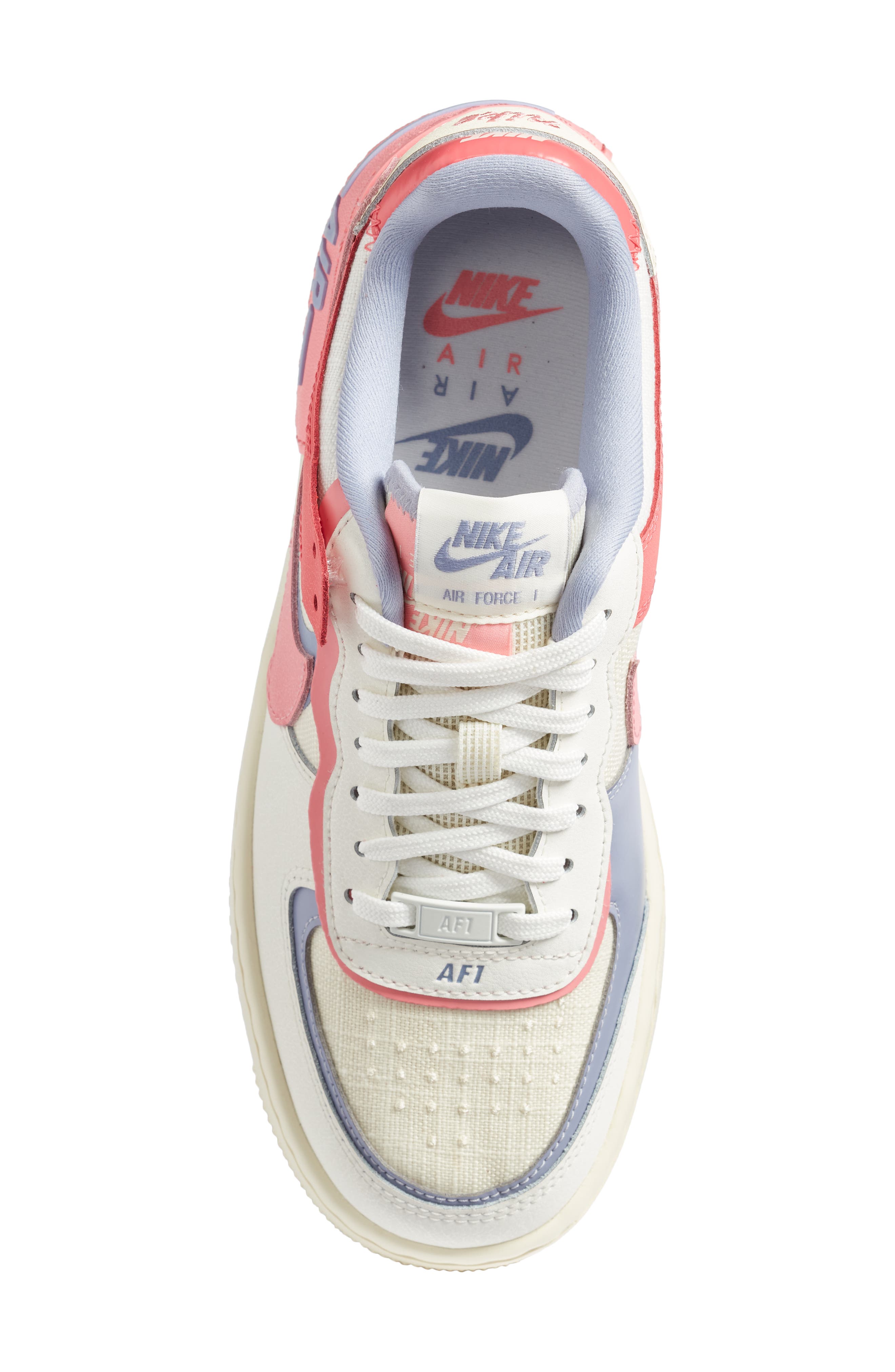 Air Force 1 Shadow Sneaker, Alternate, color, SAIL/ CORAL/ INDIGO HAZE