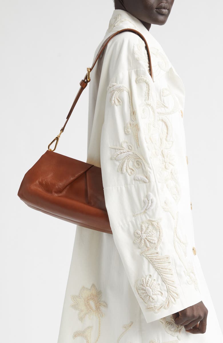 Dries Van Noten Pleated Leather Clutch, Alternate, color, Tan 712