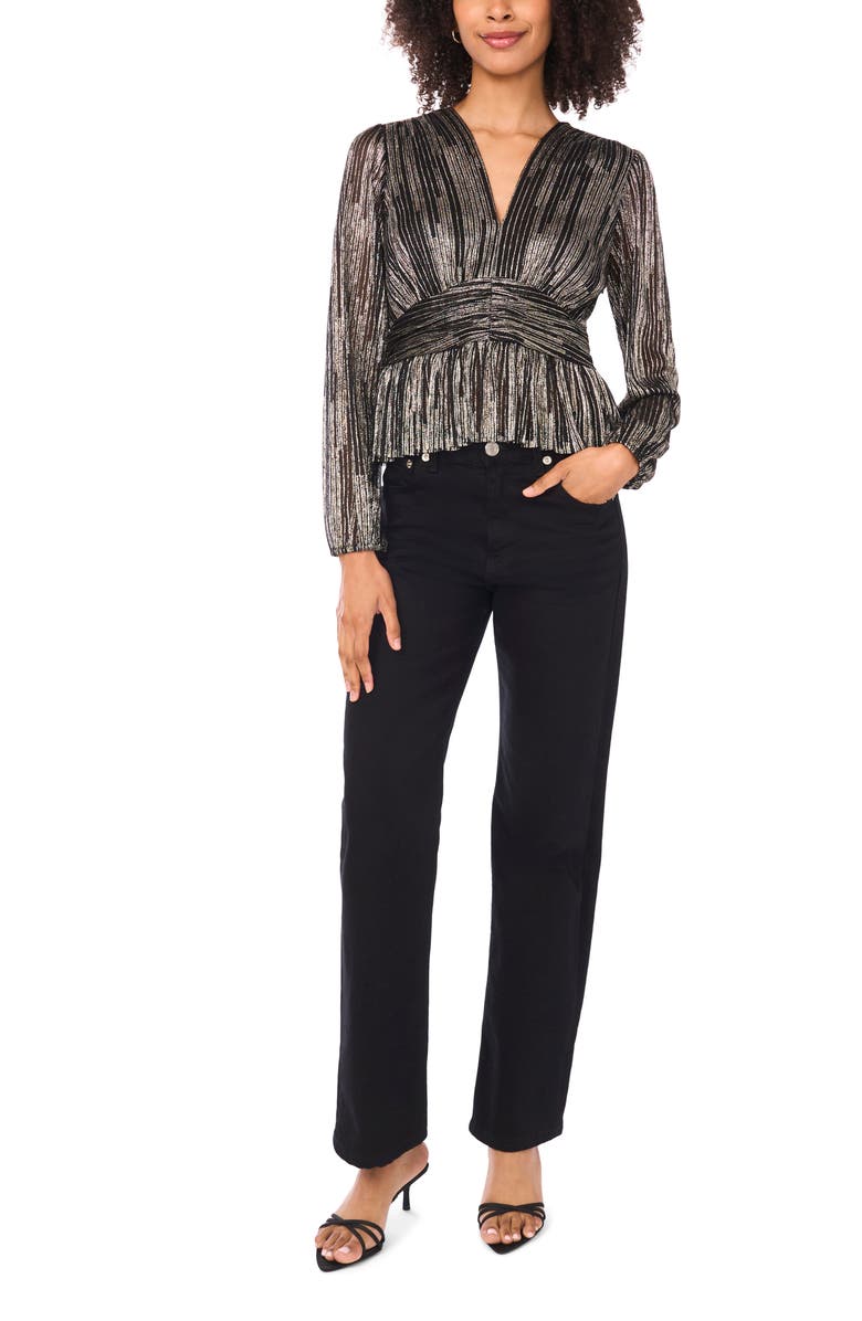 Parker V-Neck Long Sleeve Sequin Top, Alternate, color, Black/ Gold