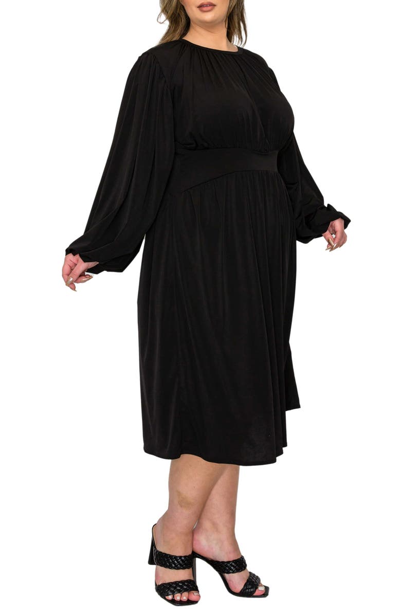 L I V D Audrey Gathered Long Sleeve Midi Dress, Alternate, color, Black