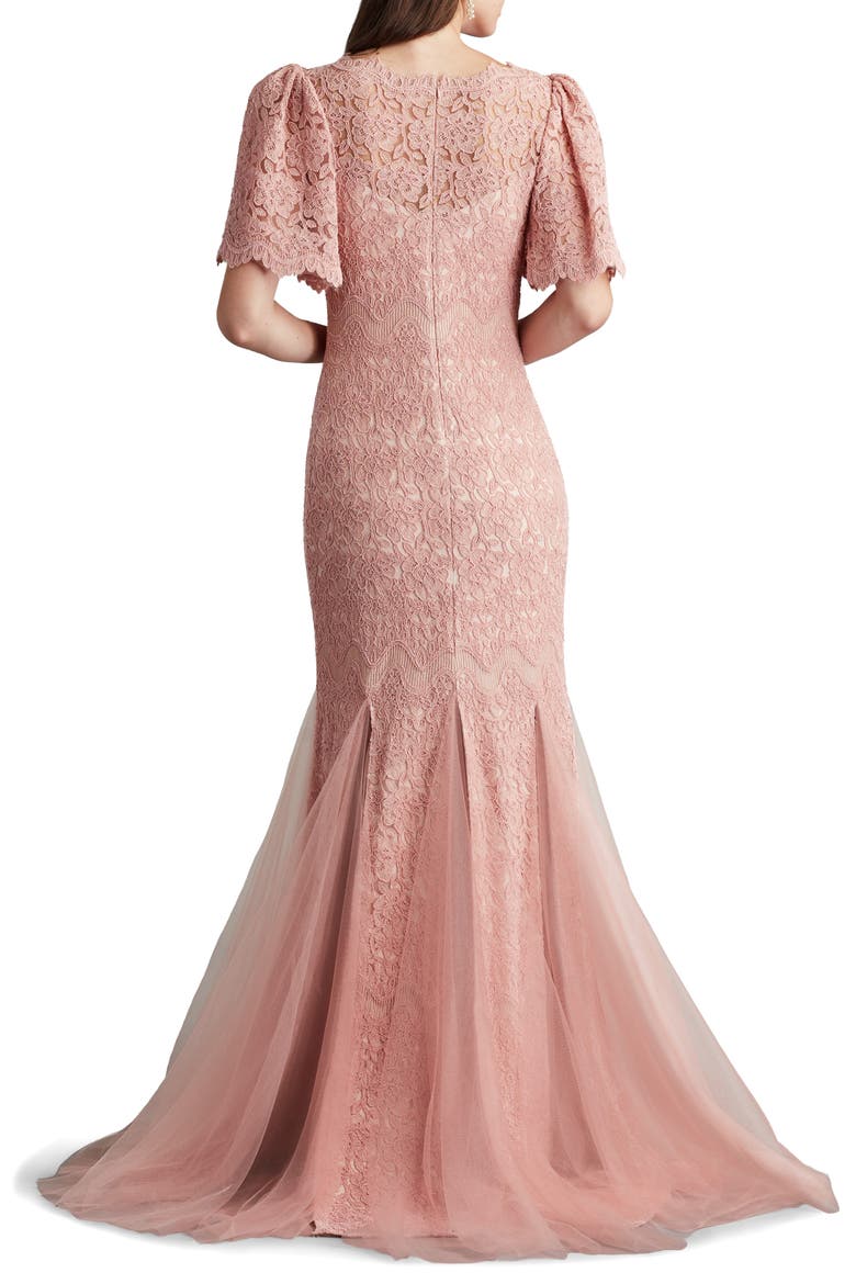 Flutter Sleeve Corded Lace Trumpet Gown, Alternate, color, ANTIQUE PINK