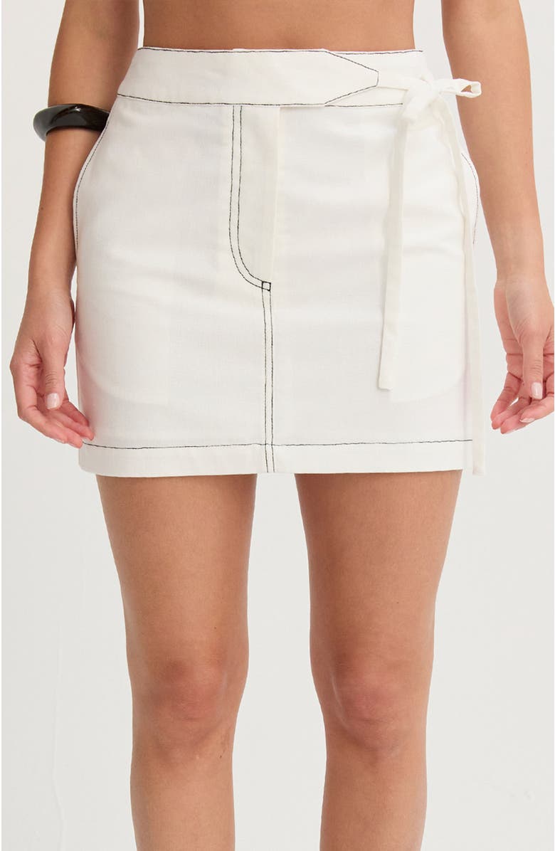 CRESCENT Contrast Stitch Mini Skirt, Main, color, White