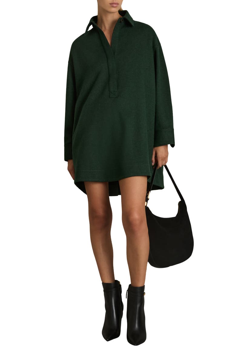 Lauren Long Sleeve Wool & Cotton Blend Minidress, Main, color, GREEN