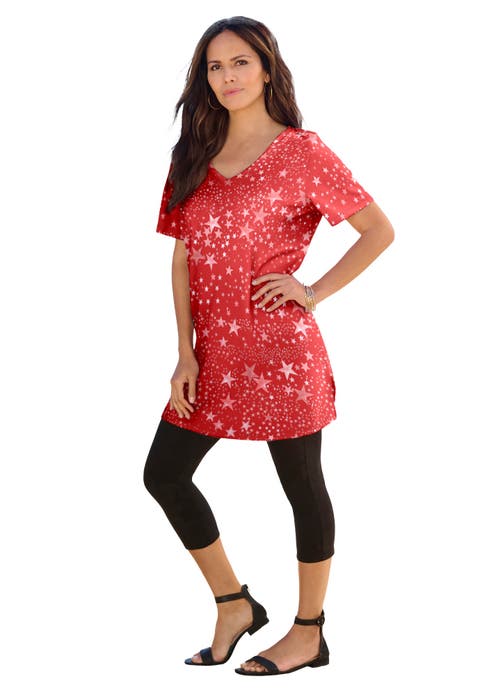 Plus Size Ultimate Cotton V-Neck Short Sleeve Tunic (Plus)