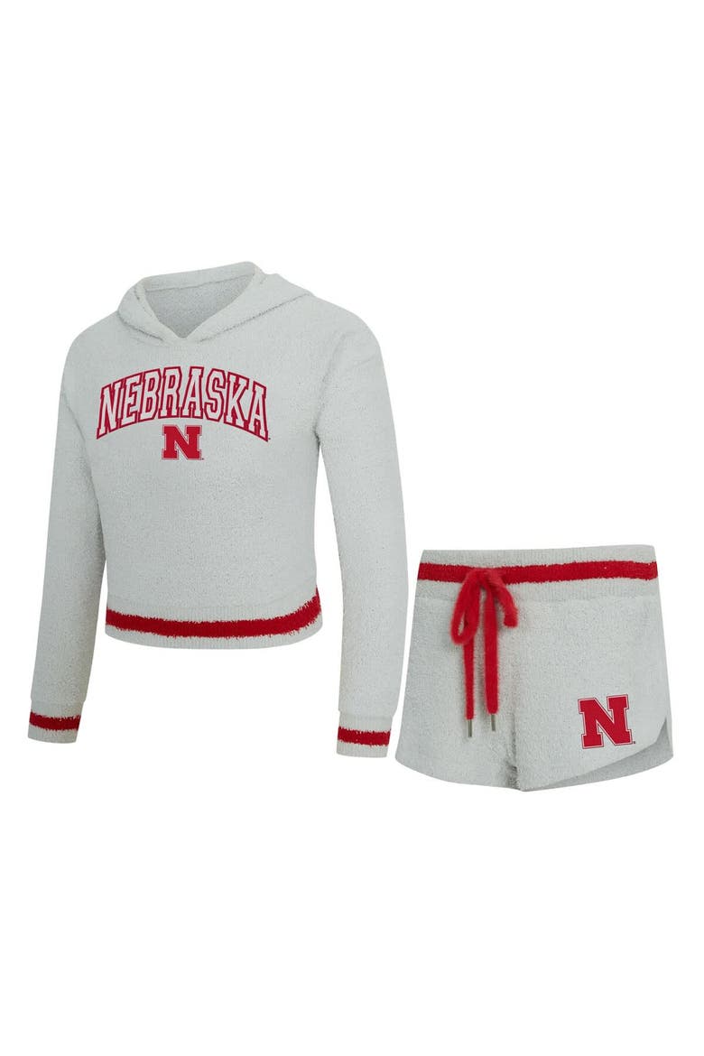 Women's Concepts Sport Gray/Scarlet Nebraska Huskers Whitley Long Sleeve Hoodie Top & Shorts Set, Main, color, Gray