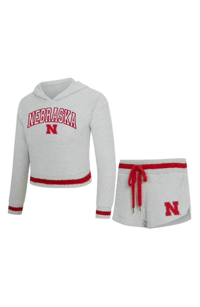 CONCEPTS SPORT Women's Concepts Sport Gray/Scarlet Nebraska Huskers Whitley Long Sleeve Hoodie Top & Shorts Set, Main, color, Gray