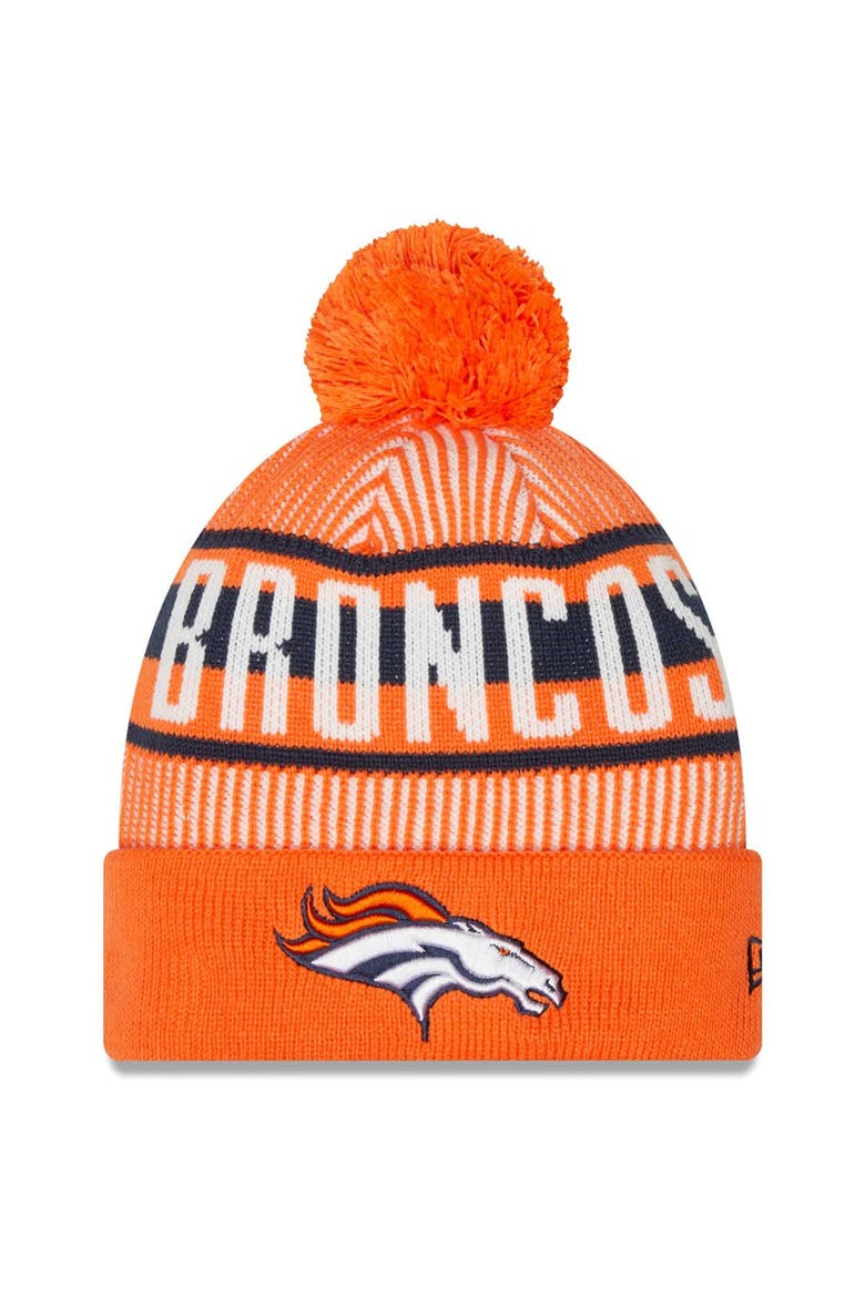 Men's New Era Orange Denver Broncos Striped Cuffed Knit Hat with Pom, Main, color, Orange