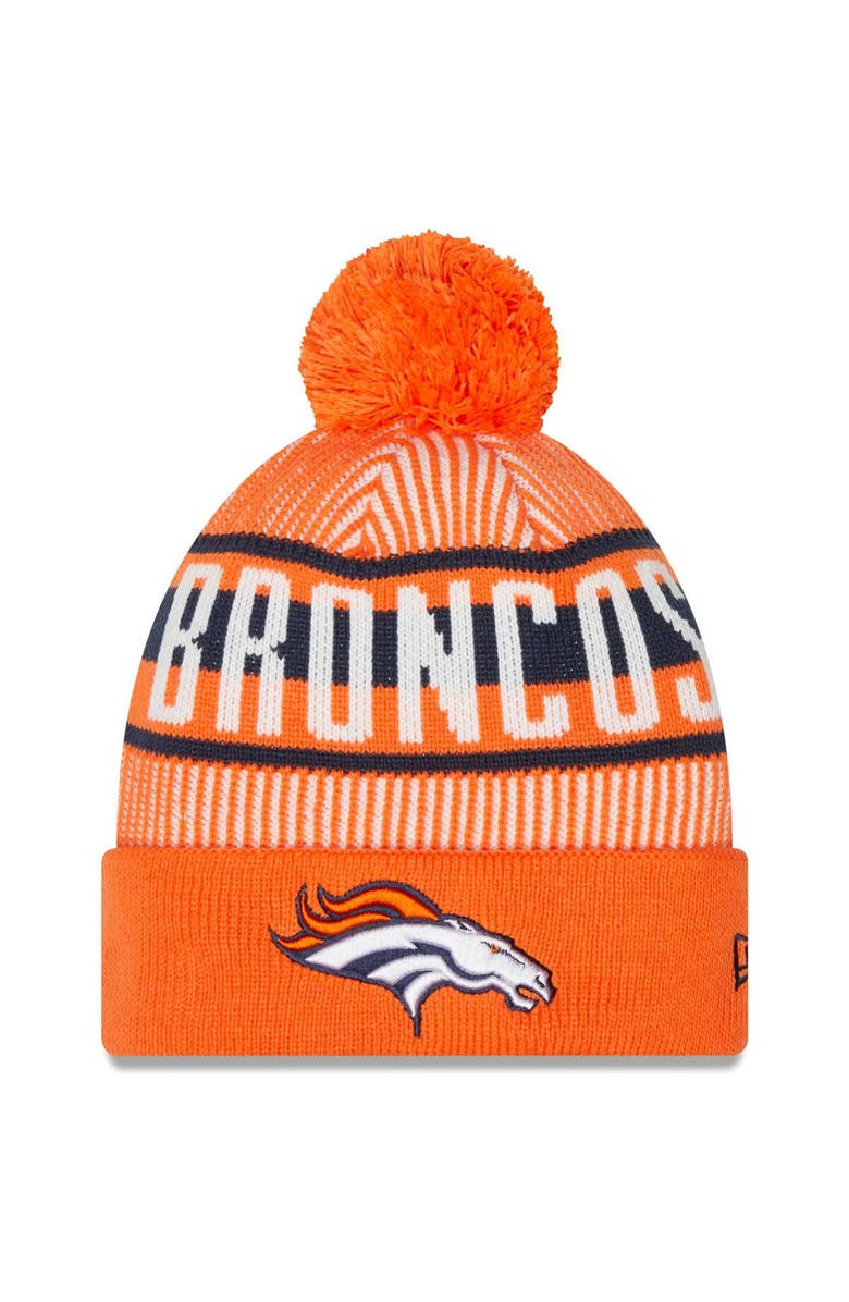 New Era Men's New Era Orange Denver Broncos Striped Cuffed Knit Hat with Pom, Main, color, Orange