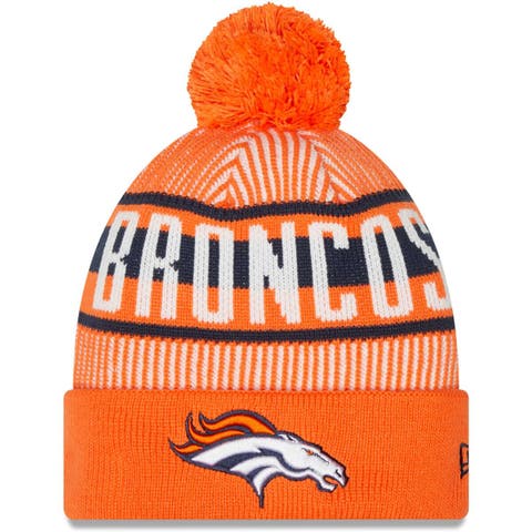 Men's New Era Orange Denver Broncos Striped Cuffed Knit Hat with Pom
