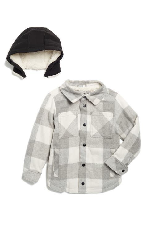 Kids' Buffalo Plaid Shirt Jacket with Removable Faux Fur Lined Hood (Big Kid)