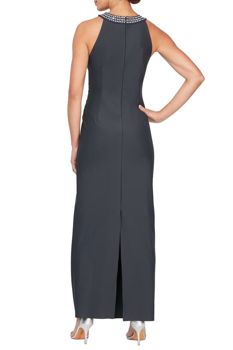 Contour Collection Halter Neck Column Evening Gown, Alternate, color, CHARCOAL