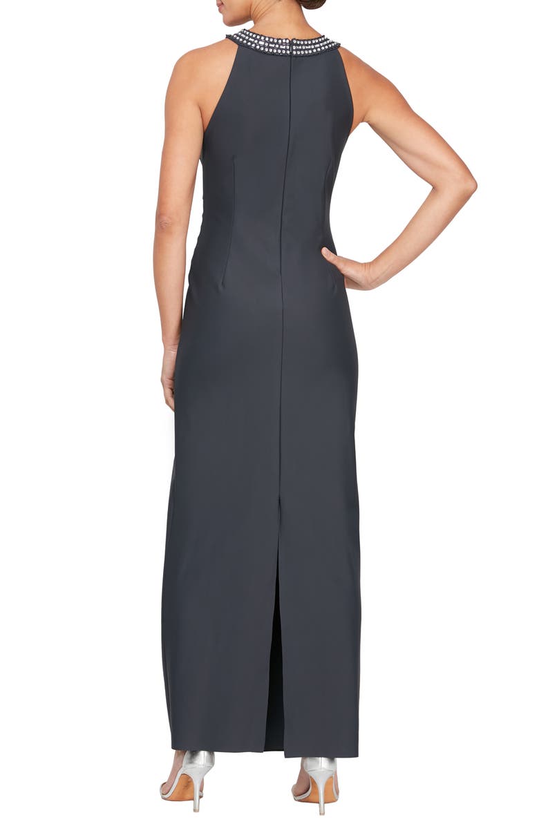 Alex Evenings Contour Collection Halter Neck Column Evening Gown, Alternate, color, Charcoal