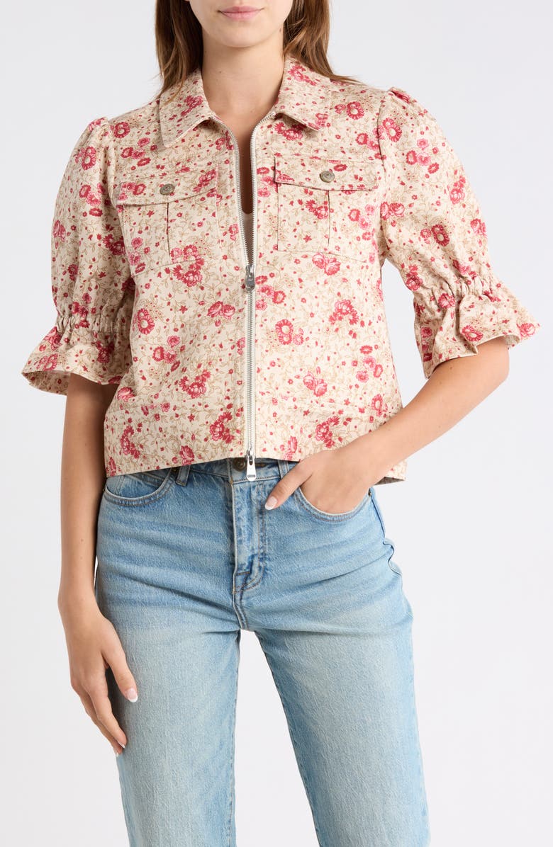 Cinq à Sept Mini Bouquet Holly Short Sleeve Crop Jacket, Main, color, Cherry Rose Multi