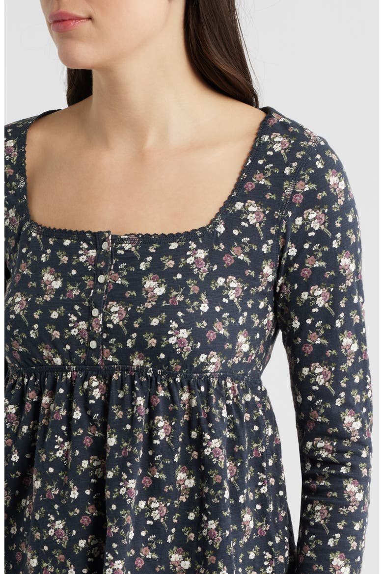 Babydoll Henley Floral Top, Alternate, color, BLACK FLORAL