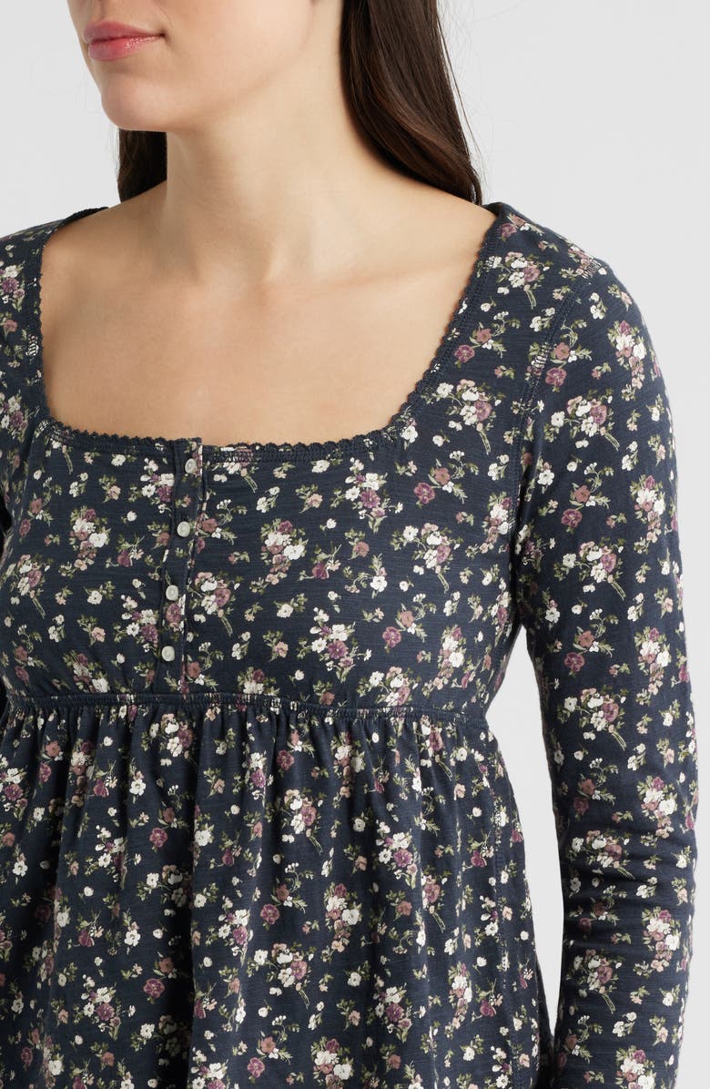 Lucky Brand Babydoll Henley Floral Top, Alternate, color, Black Floral