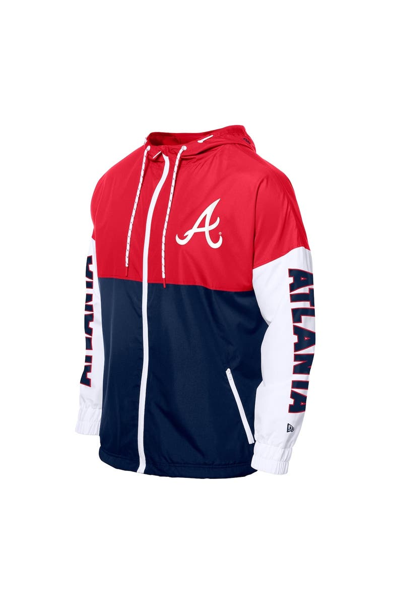 New Era Men's New Era  Navy/Red Atlanta Braves Color Block Full-Zip Hoodie Windbreaker, Alternate, color, 