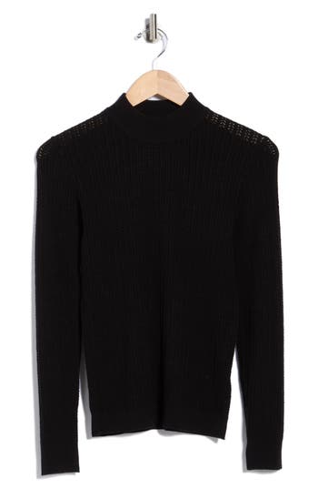 Elie Elie Tahari Mock Neck Pointelle Sweater In Black
