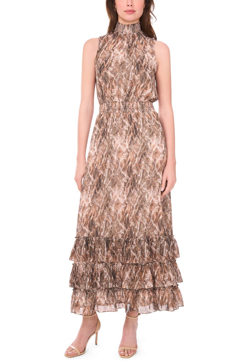 Sleeveless Smocked Ruffle Tiered Maxi Dress, Main, color, SILVER SMOKE