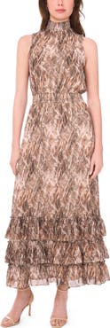 Halogen® Sleeveless Smocked Ruffle Tiered Maxi Dress
