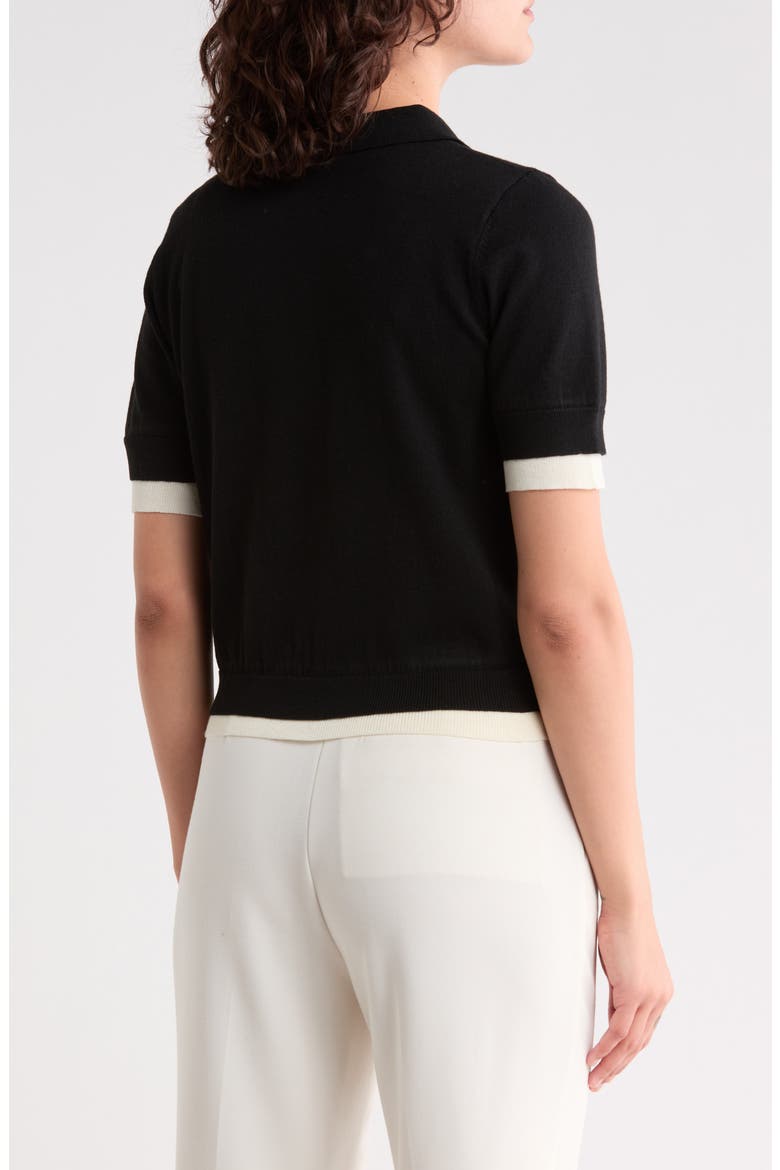 Contrast Trim Knit Polo, Alternate, color, BLACK IVORY