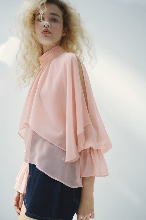 Flounced Cape-detail Blouse