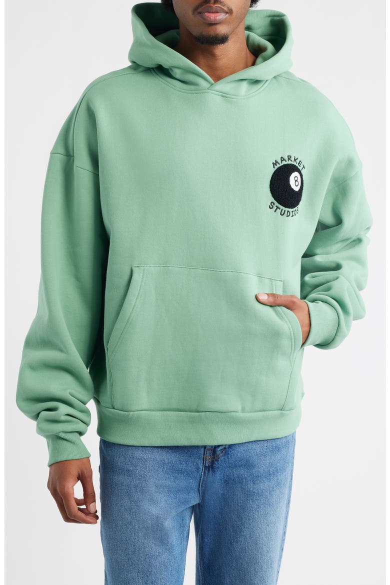 Eight Ball Embroidered Hoodie, Main, color, GREEN
