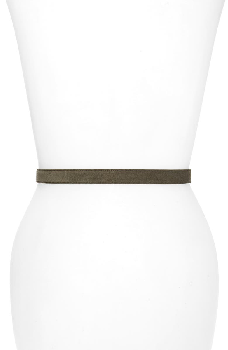 Saint Laurent YSL Logo Skinny Suede Belt, Alternate, color,